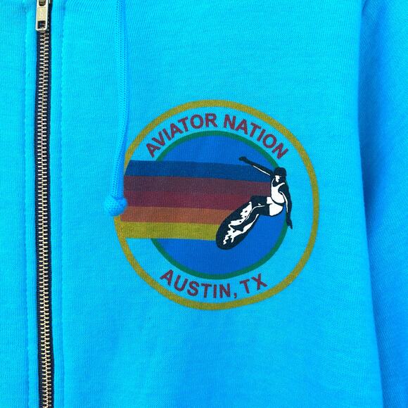 Aviator Nation Full Zip Hoodie Austin Texas Women’s Men’s XXL 2X Neon Blue - Picture 6 of 10